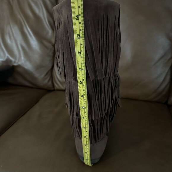 Comfortview Faux Suede Fringe Pull-On Moccasin Boots, Brown, 11WW - Picture 12 of 14